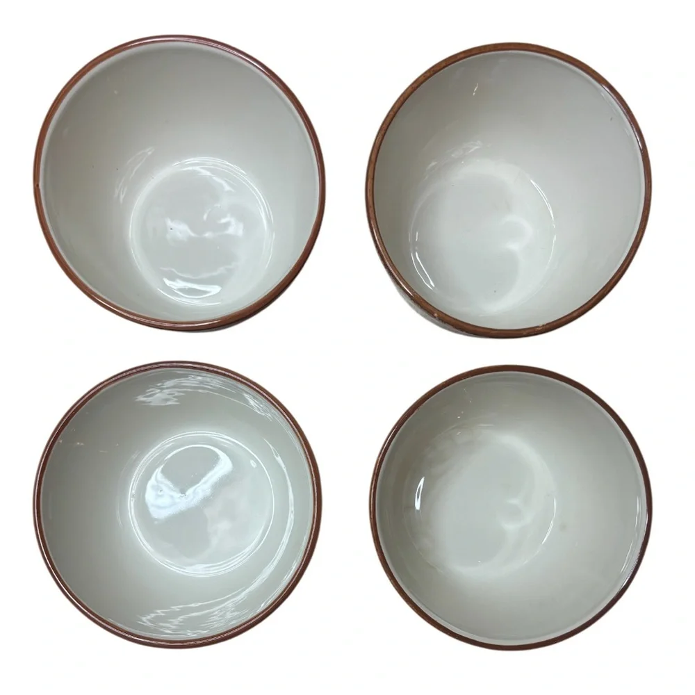 Pier 1 Poppies Bowls 6” Soup / Cereal Bowl Hand Painted Earthenware 4 Pc Set Red
